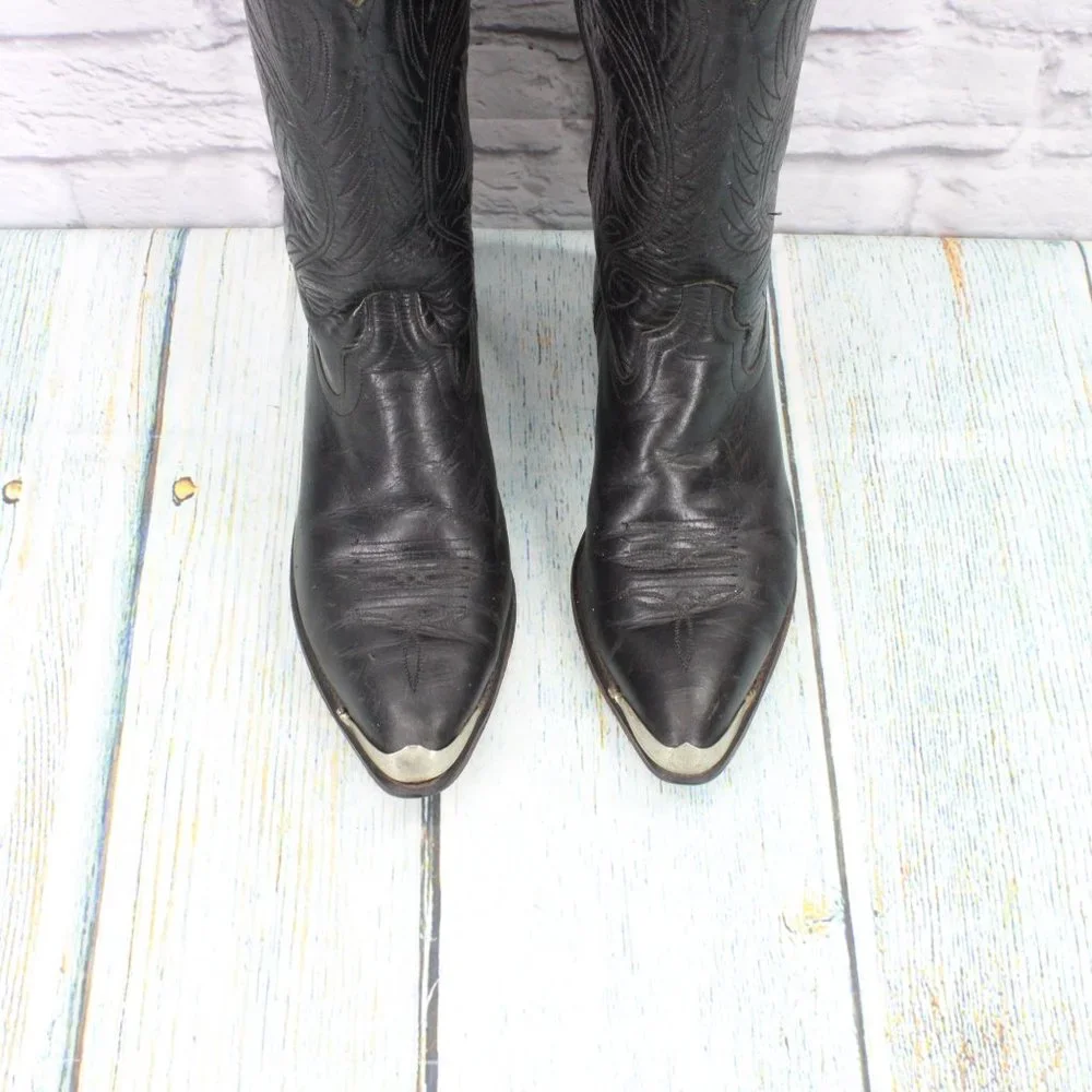 Code West Black Leather Mid Calf Cowboy Western Boot Size 7.5 M - Picture 5 of 9